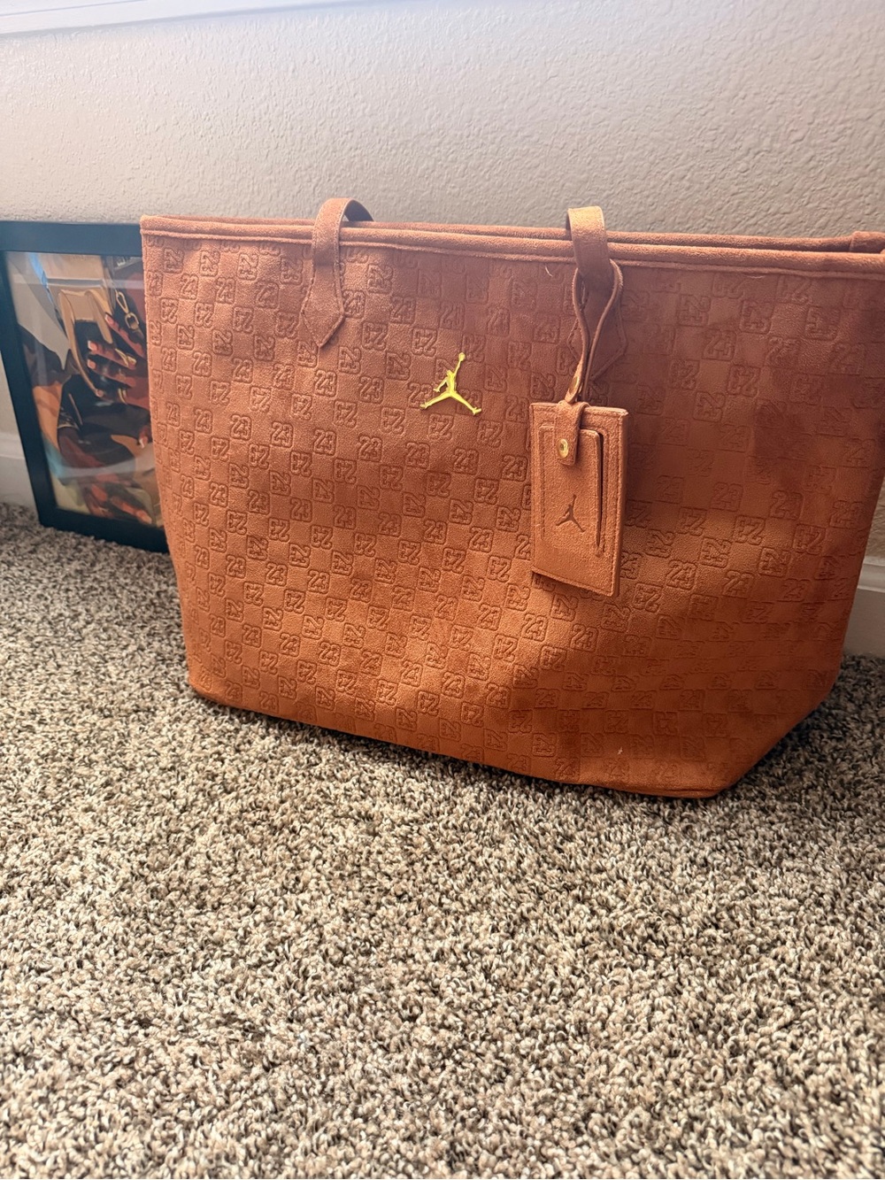Jordan Tan Embossed Tote with Gold Jumpman Accent